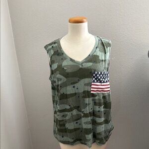 Camo Sleeveless Top with American Flag Pocket